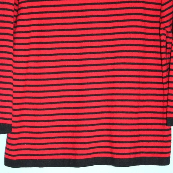 Cathy Daniels Red and Black Striped Sweater with Black Bow LG 3/4 Length Sleeves - Picture 10 of 11